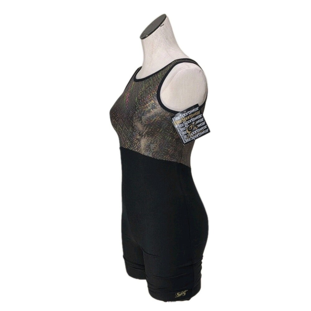 GK Elite VTG 1992 Holographic Gold Cotton Biketard Unitard Dance Size AS Adult S